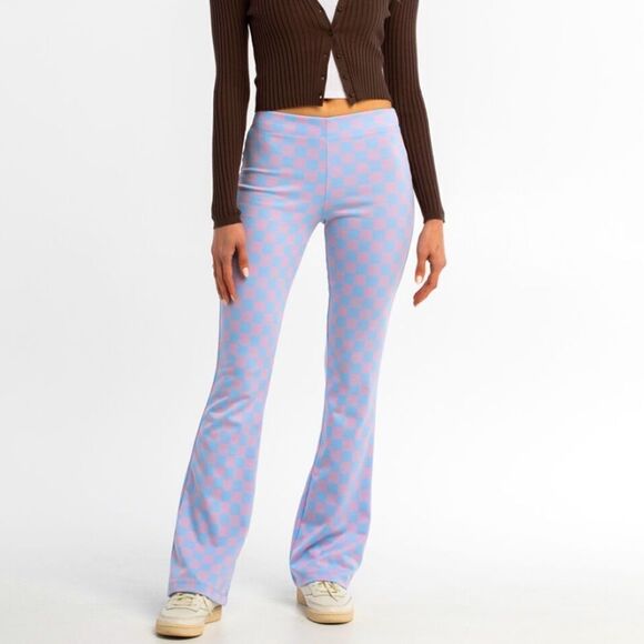 Checkered Pink & Blue Flare Pants - Picture 1 of 5